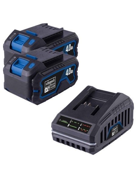 2 - Scheppach Kit Batterie SBSK4.0X2-F 20V 2x4Ah Caricatore 4.5A