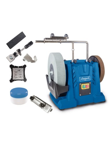 1 - Affilatrice ad Acqua Mola 200mm Cuoio 200W Scheppach tiger 7000s home kit