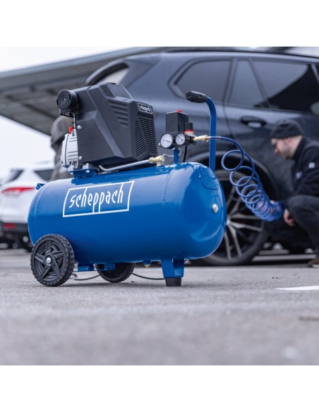 2 - Compressore Aria 50 Litri 2HP 10 bar Lubrificato Scheppach hc70
