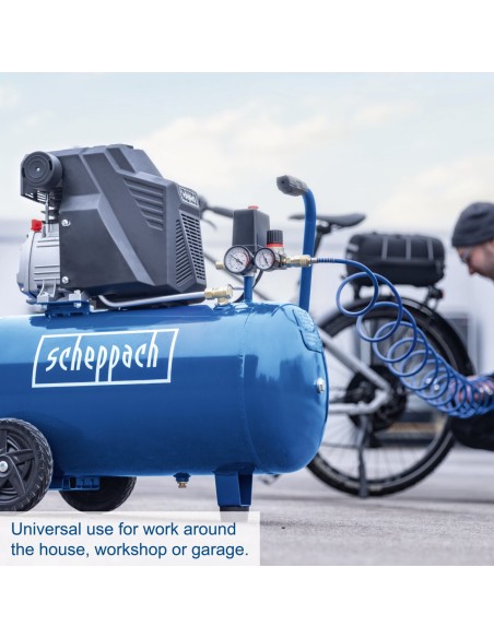 3 - Compressore Aria 50 Litri 2HP 10 bar Lubrificato Scheppach hc70