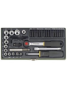 1 - Serie di chiavi a bussola 1/4" per avvitare con portainserti 39 pz PROXXON 23070