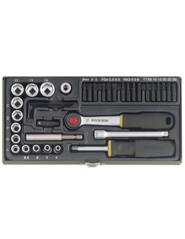 1 - Serie di chiavi a bussola 1/4" per avvitare con portainserti 39 pz PROXXON 23070