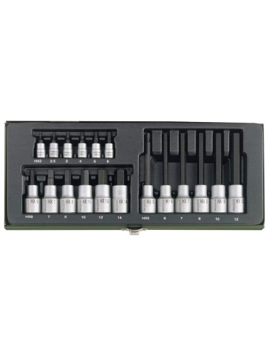 1 - Serie chiavi brugola esagonali lunghe e corte 1/2" 1/4" 18 pz PROXXON 23100