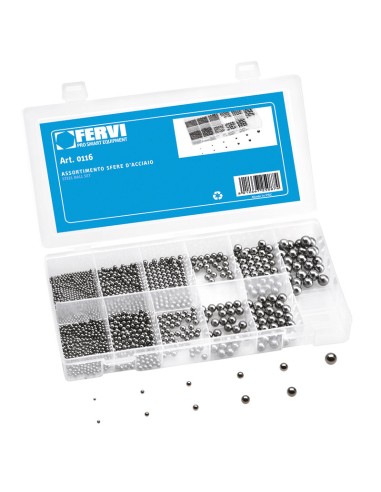 1 - Serie set kit assortimento sfere d'acciaio cromate metriche Fervi 0116