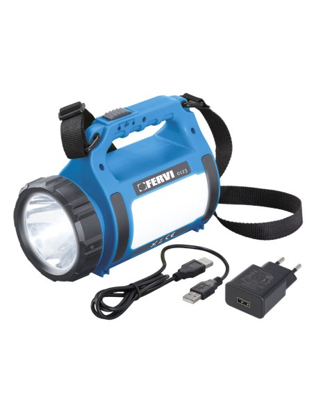 1 - Faro torcia multifunzione a led ricaricabile con usb Fervi 0123