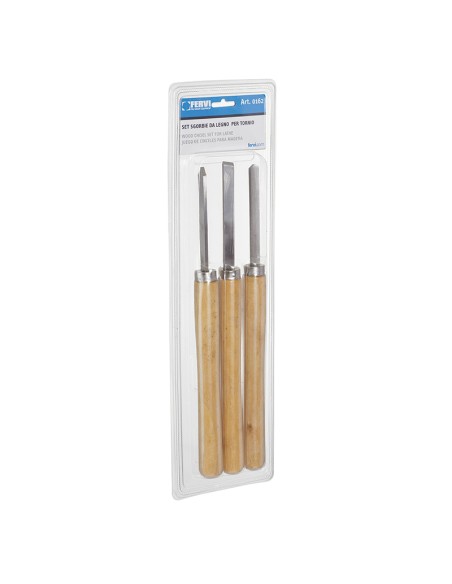 1 - Serie 3 pz sgorbie scalpelli 370 mm x tornio da legno falegname Fervi 0162