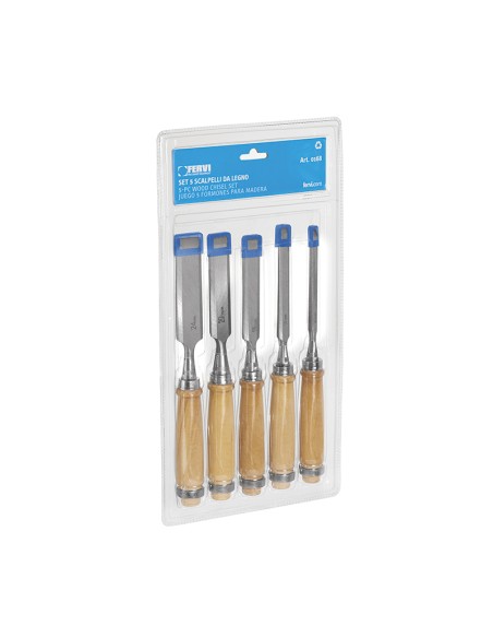 1 - Serie 5 pz scalpelli scalpello utensili da legno Fervi 0168