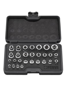 1 - Serie di chiavi a bussola x bulloni torx da 1/4", 3/8" e 1/2" 28 pz Fervi 0195