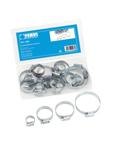 1 - Assortimento 20 fascette fascetta stringitubo metallica acciaio Fervi 0261
