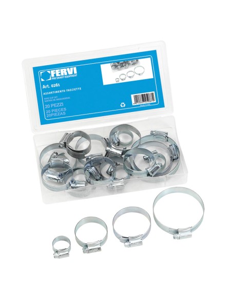 1 - Assortimento 20 fascette fascetta stringitubo metallica acciaio Fervi 0261