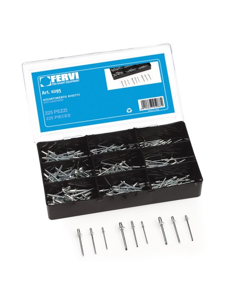 1 - Serie set kit assortimento 225 rivetti a strappo in alluminio Fervi 0295