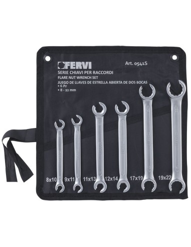 1 - Set 6 pz chiavi esagonali aperte per raccordi tubi freni 8 - 22 mm Fervi 0541s