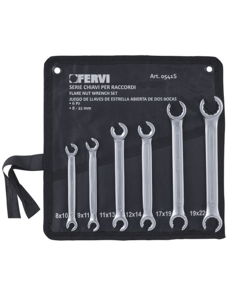 1 - Set 6 pz chiavi esagonali aperte per raccordi tubi freni 8 - 22 mm Fervi 0541s