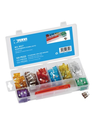 1 - Assortimento di 120 fusibili standard per auto Fervi 0317