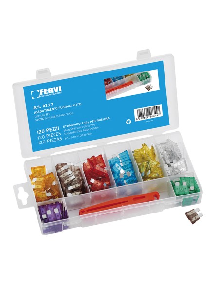 1 - Assortimento di 120 fusibili standard per auto Fervi 0317