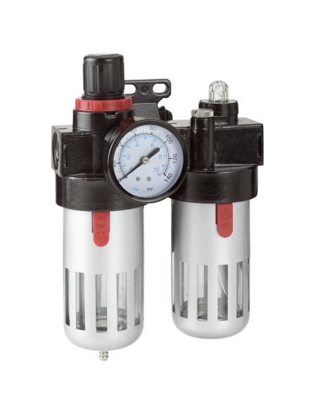 1 - Riduttore pressione filtro lubrificatore manometro compressore Fervi 0777/3