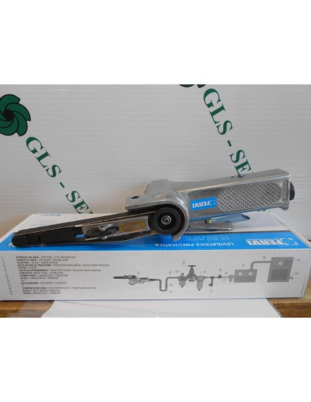 4 - Levigatrice pneumatica a nastro abrasivo 10x330 mm x compressore aria Fervi 0784