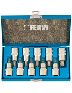 1 - Serie chiavi bussole bussola 1/2" con inserti torx 10 pz Fervi 0622
