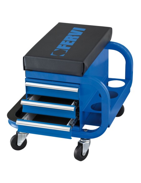 1 - Sgabello carrello 3 cassetti ruote x officina auto moto Fervi 0645/cc