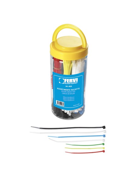 1 - Serie set kit assortimento 650 fascette in plastica colorate in box Fervi 0876
