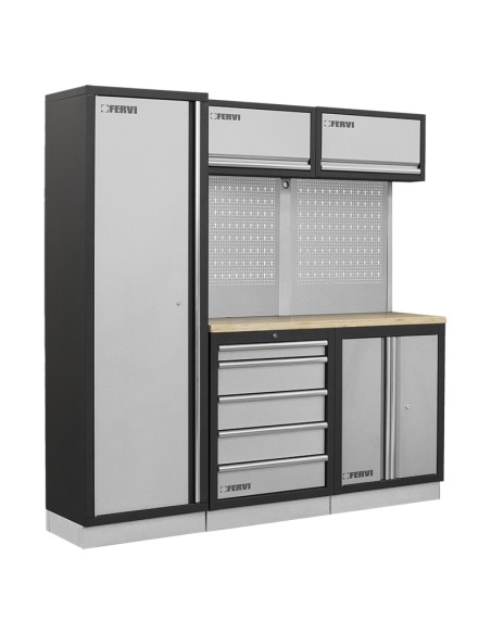 1 - Arredamento modulare officina mobili banchi armadi cassettiere Fervi a007c