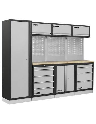 1 - Arredamento modulare officina mobili banchi armadi cassettiere Fervi a007d