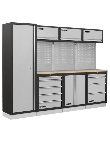 1 - Arredamento modulare officina mobili banchi armadi cassettiere Fervi a007d