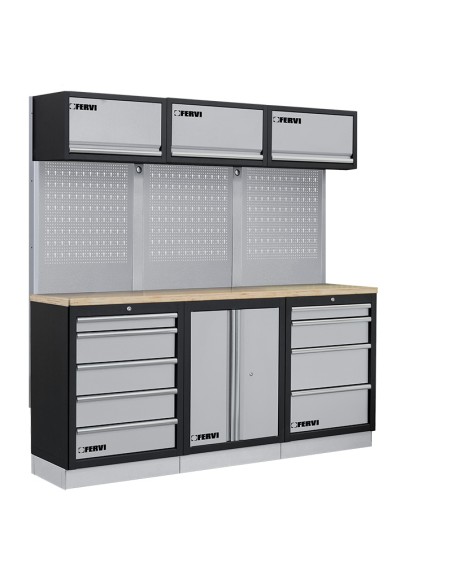 1 - Arredamento modulare officina mobili banchi armadi cassettiere Fervi a007n