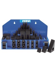 1 - Kit staffaggio staffe cava 18 mm per pezzi su tavola fresa trapano Fervi k001/18