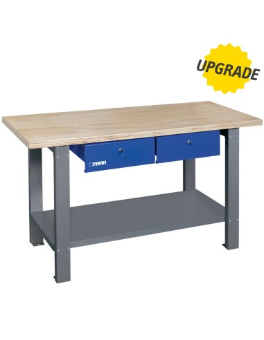 1 - Banco lavoro due cassetti con piano in legno 1,5 m officina garage Fervi b022/15
