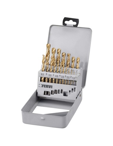 1 - Serie 19 pz punte rettificate rivestite tin hss x trapano 1-10 mm Fervi p061