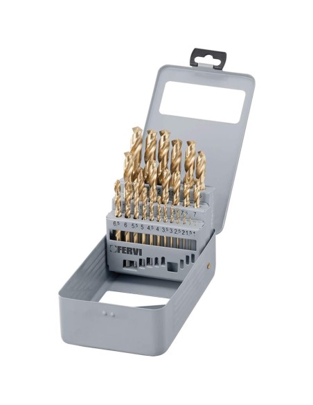 1 - Serie 19 pz punte rettificate rivestite tin hss x trapano 1-13 mm Fervi p062