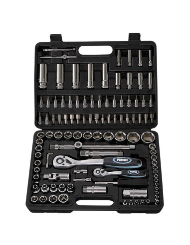 1 - Serie di chiavi a bussola da 1/4" e 1/2" e accessori 108 pz Fervi s108