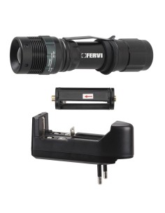 1 - Lampada torcia in alluminio portatile con luce led a 3 funzioni zoom Fervi 0338