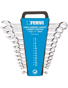 1 - Set kit 12 pz chiavi combinate metriche fisse stella 6-22 mm cromate Fervi 0199