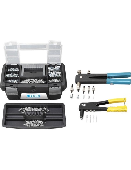 1 - Set 2 rivettatrici con rivetti normali e filettati e valigetta Fervi s018