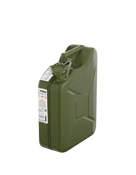 1 - Tanica in metallo verde 10 lt omologata per benzina e carburanti Fervi 0189/10c