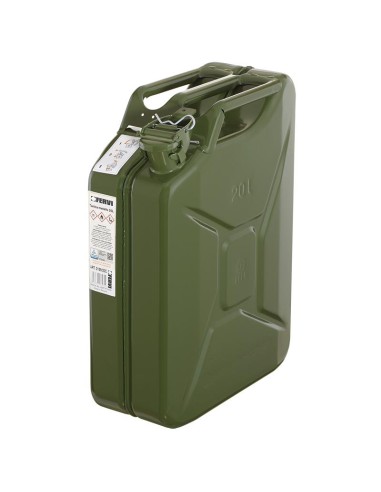 1 - Tanica in metallo verde 20 lt omologata per benzina e carburanti Fervi 0189/20c