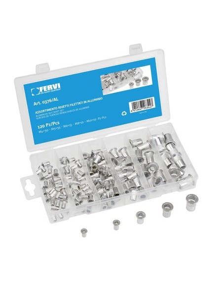 1 - Serie 150 rivetti inserti filettati in alluminio m3 - m12 Fervi 0376/al