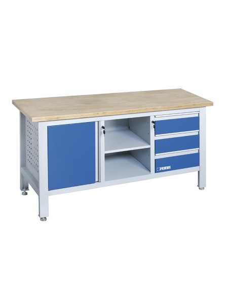 1 - Banco da lavoro con piano in legno e cassettiera 1690 mm Fervi b009/a2