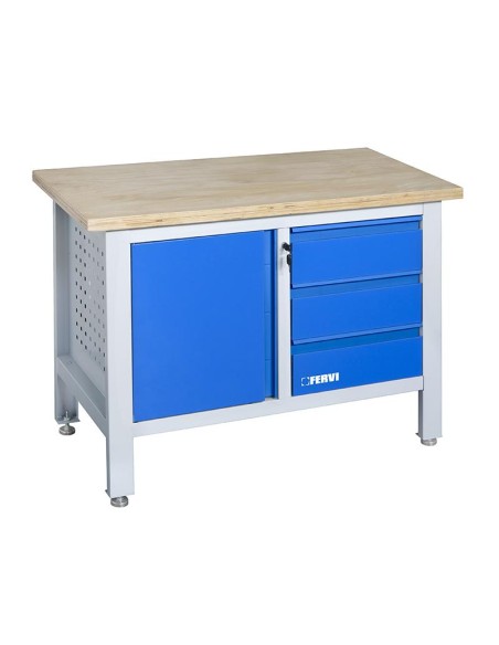 1 - Banco da lavoro con piano in legno e cassettiera 1200 mm Fervi b009/b1