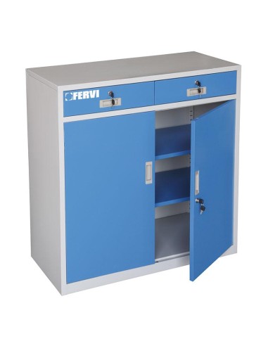 1 - Armadietto officina con ante 2 cassetti e serratura 100 x 46 x 100 cm Fervi a300