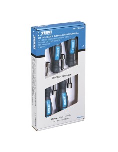 3 - Serie 4 chiavi cacciavite a bussola 10 - 13 mm con impugnatura Fervi cb01/04p