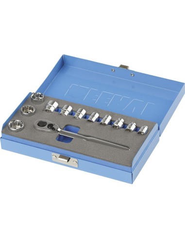 1 - Serie bussole 1/4 a profilo ribassato con cricchetto 4 - 14 mm Fervi sn4e3c017