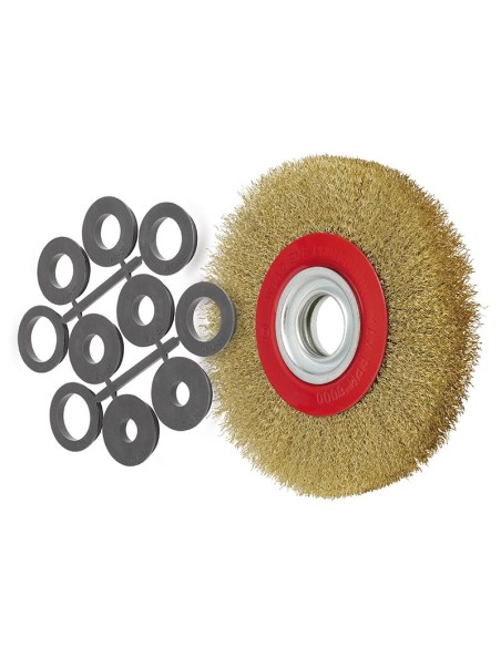 1 - Spazzola circolare 150mm con fili ondulati in acciaio x smerigliatrice da banco