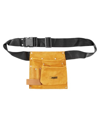 1 - Borsa carpentiere installatore in pelle con cintura Fervi 0254
