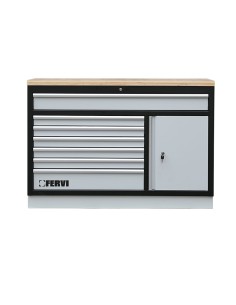 1 - Cassettiera grande con piano legno 1360x458x945mm per officina Fervi a007/21