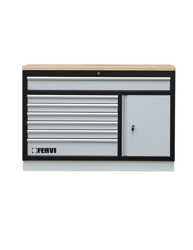 1 - Cassettiera grande con piano legno 1360x458x945mm per officina Fervi a007/21