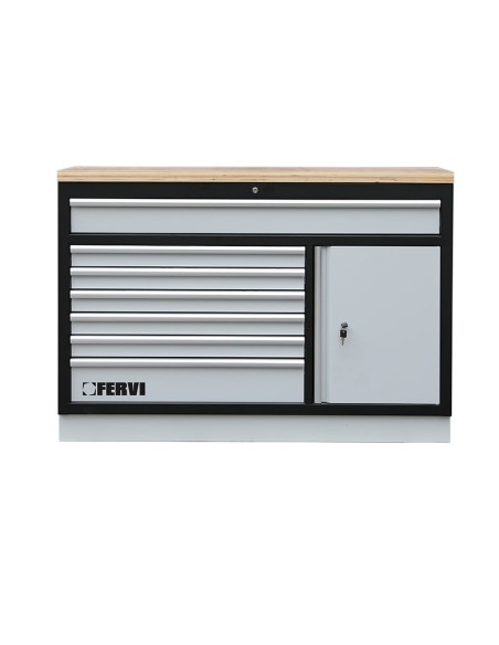1 - Cassettiera grande con piano legno 1360x458x945mm per officina Fervi a007/21