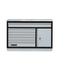 1 - Cassettiera grande piano acciao inox 1360x458x948mm per officina Fervi a007/21